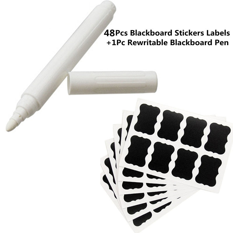 49Pcs Kitchen Blackboard Sticker Labels With Rewritable White Liquid Chalk